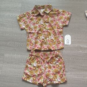 Linen Pink Floral Short Set 5T